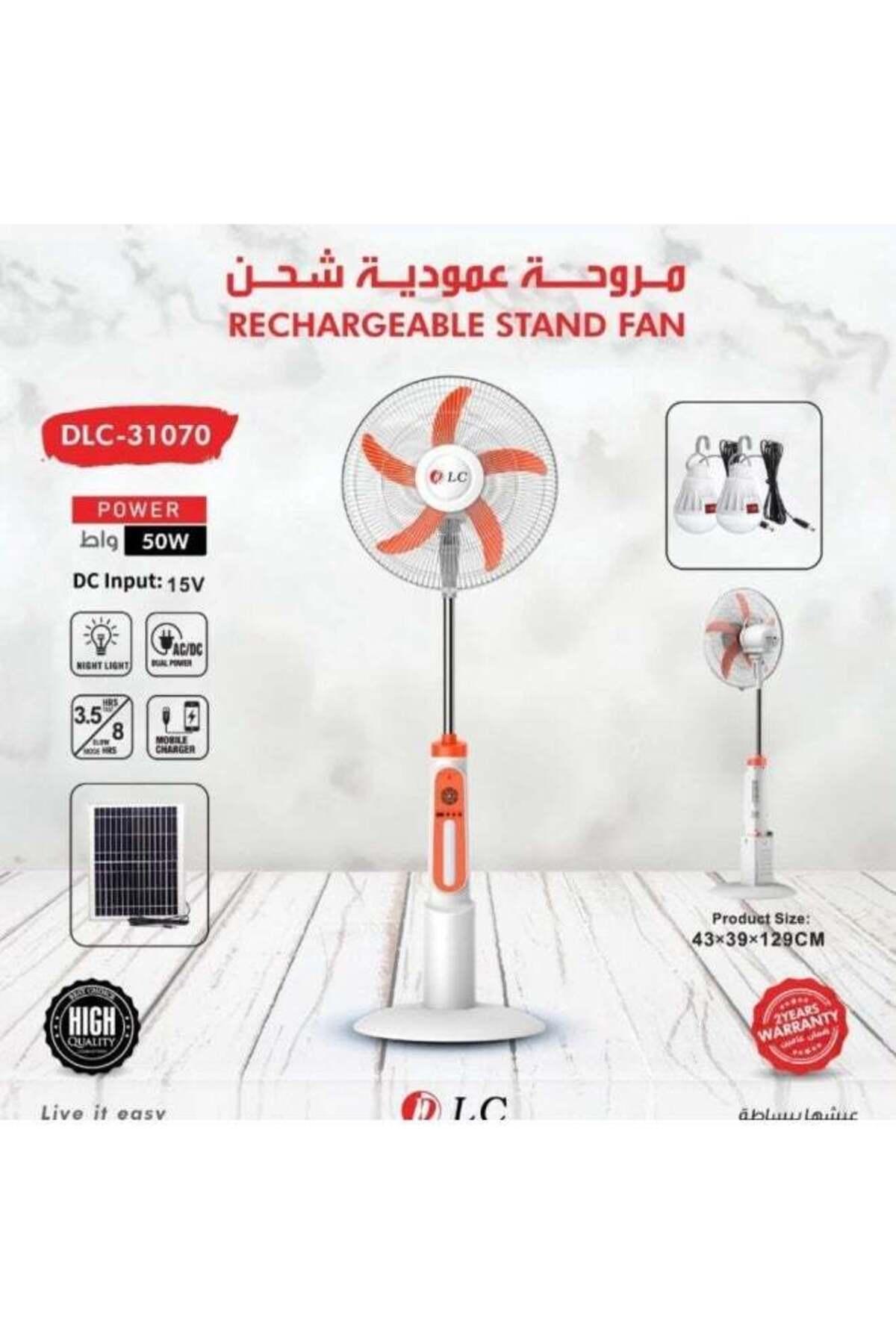مروحة أرضية قابلة للشحن من DLC، مزودة بضوء ليلي، وشحن عبر USB، وتعمل بنظام مزدوج (تيار متردد/مستمر) - موديل DLC-31070، بقوة 50 واط. — product image 1 of 3, Marshan Store